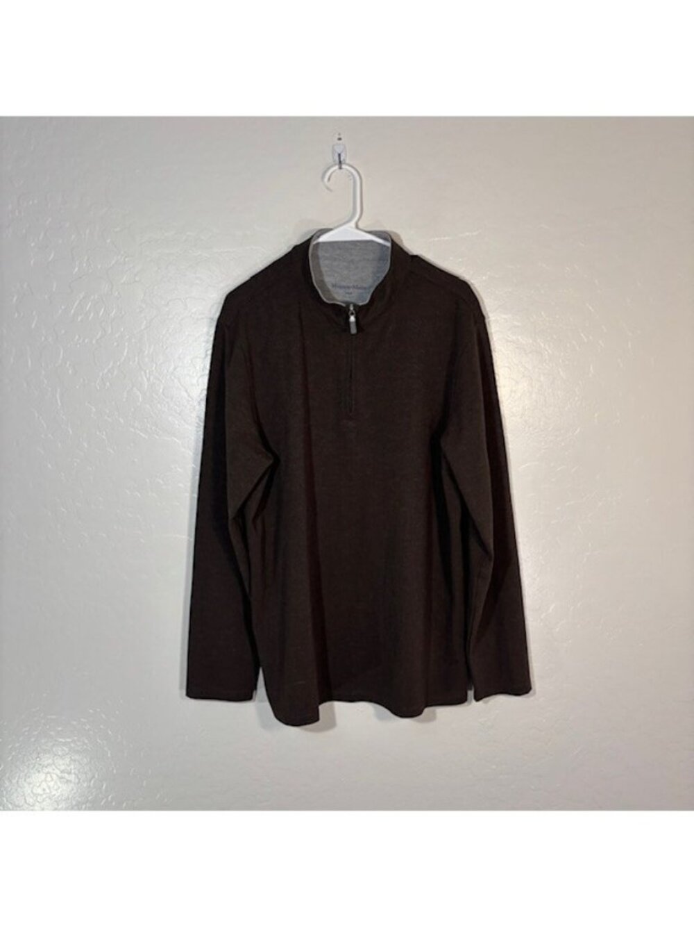 Mizzen and Main Sweater Mens Large 1/4 Zip Pullover Brown Casual